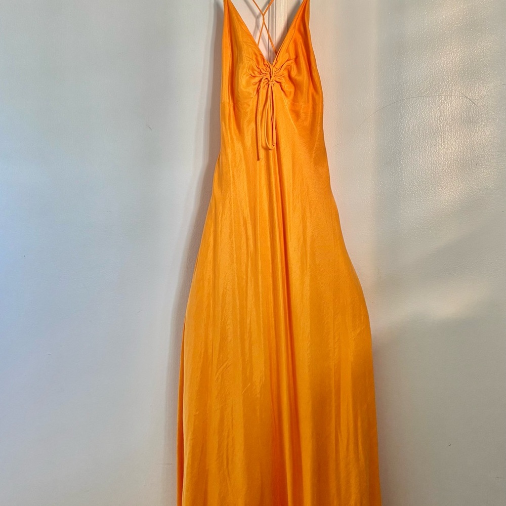 Zara Orange Satin Effect Sundress Size L.
